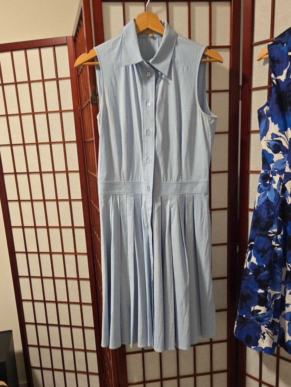 Michael Kors Sleeveless Light Blue Pleated Shirt Dress